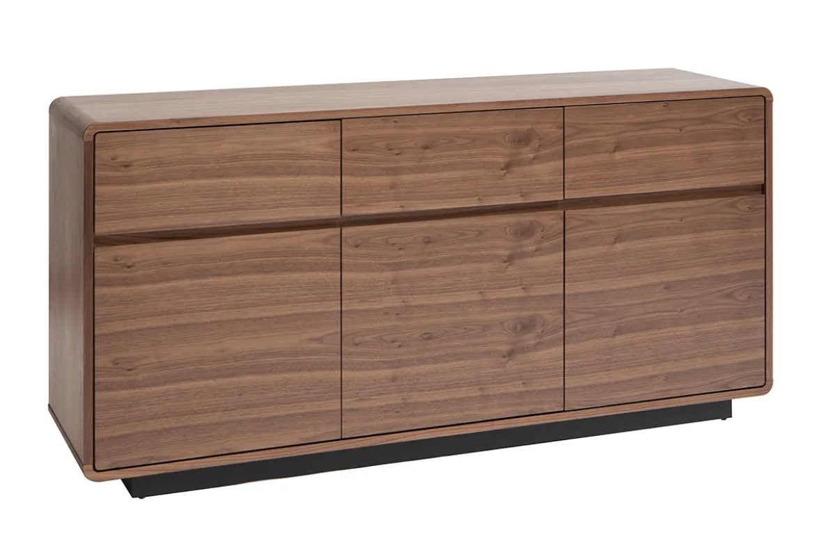 Buffet design en bois foncé noyer 3 portes 3 tiroirs L160 cm JAKO