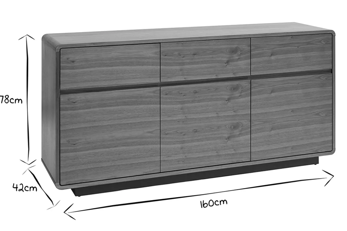 Buffet design en bois foncé noyer 3 portes 3 tiroirs L160 cm JAKO