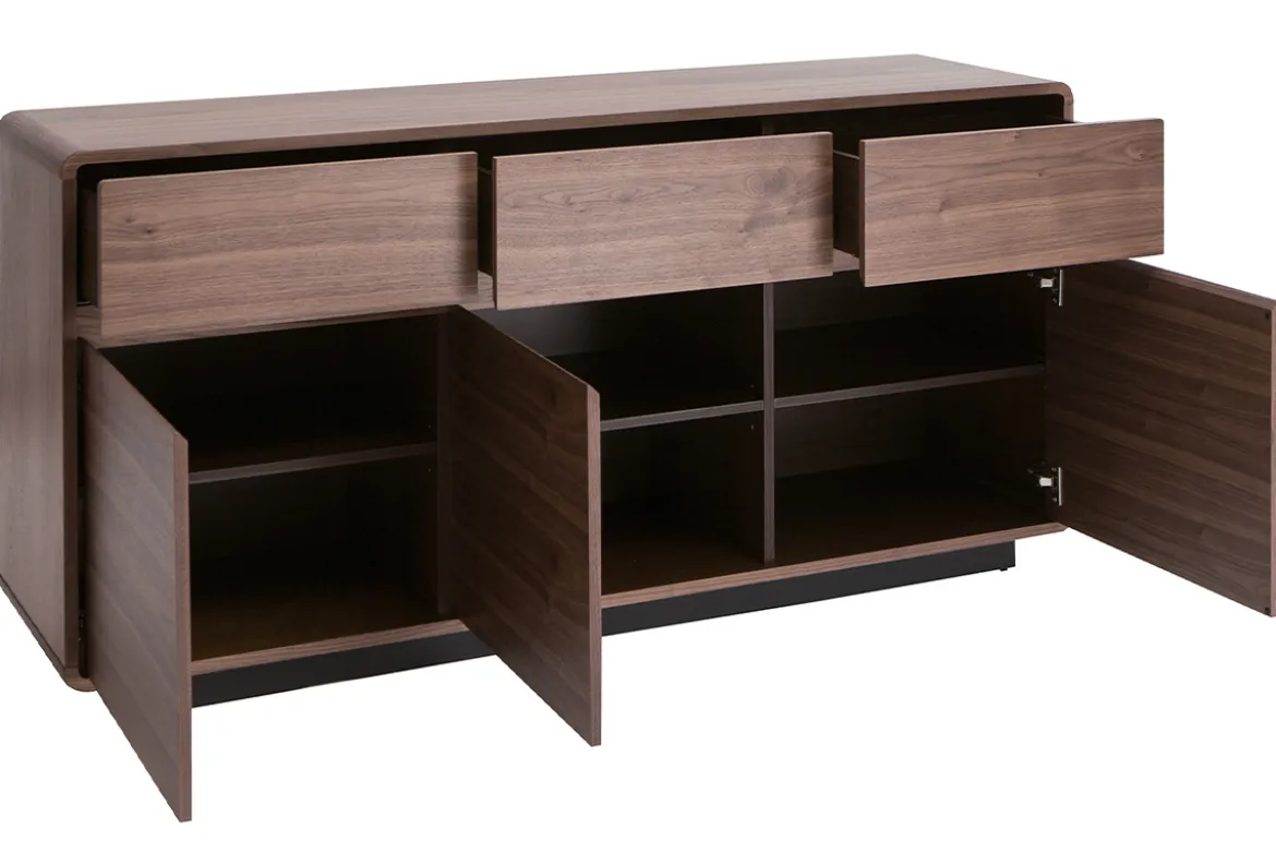 Buffet design en bois foncé noyer 3 portes 3 tiroirs L160 cm JAKO