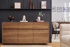Buffet design en bois foncé noyer 3 portes 3 tiroirs L160 cm JAKO