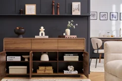 Buffet design en bois foncé noyer 3 portes 3 tiroirs L160 cm JAKO
