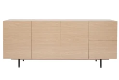 Buffet design finition bois clair chêne et métal noir 2 portes 4 tiroirs L180 cm ALASKA
