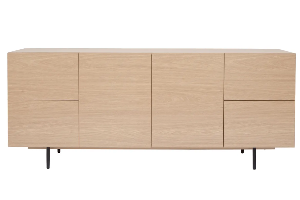Buffet design finition bois clair chêne et métal noir 2 portes 4 tiroirs L180 cm ALASKA