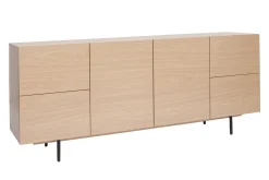 Buffet design finition bois clair chêne et métal noir 2 portes 4 tiroirs L180 cm ALASKA