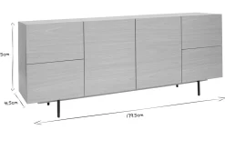 Buffet design finition bois clair chêne et métal noir 2 portes 4 tiroirs L180 cm ALASKA