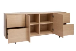 Buffet design finition bois clair chêne et métal noir 2 portes 4 tiroirs L180 cm ALASKA