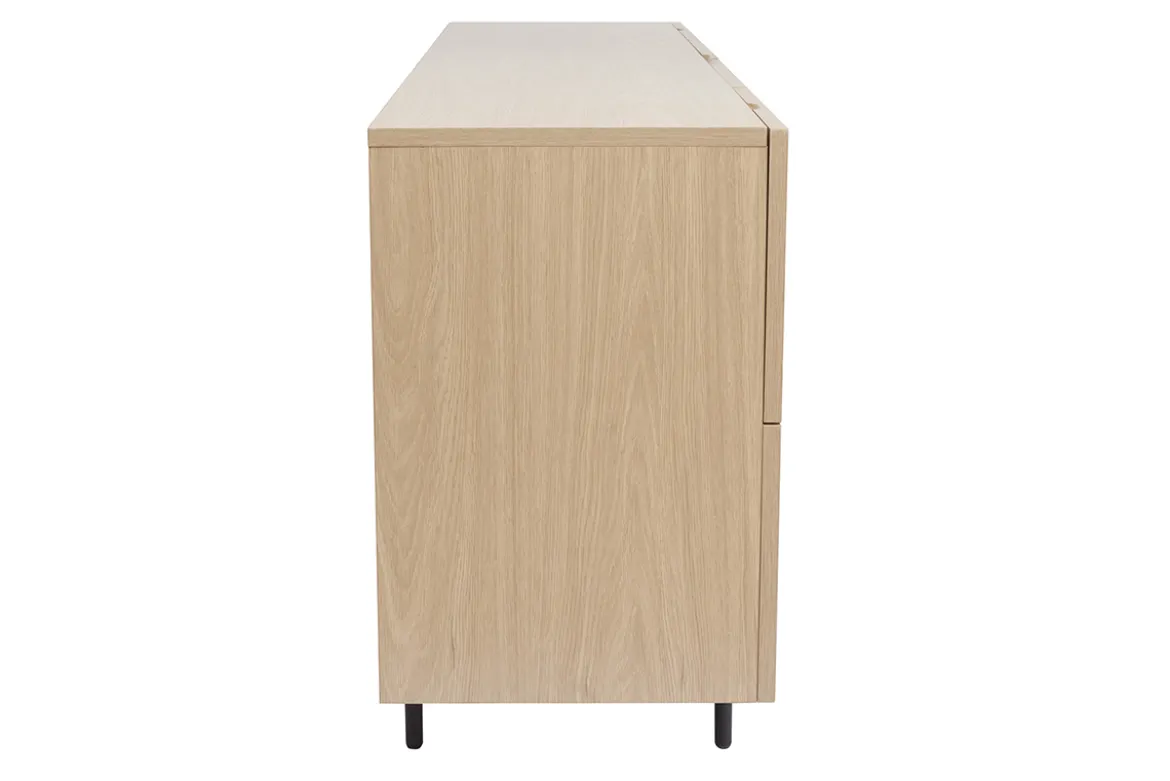 Buffet design finition bois clair chêne et métal noir 2 portes 4 tiroirs L180 cm ALASKA