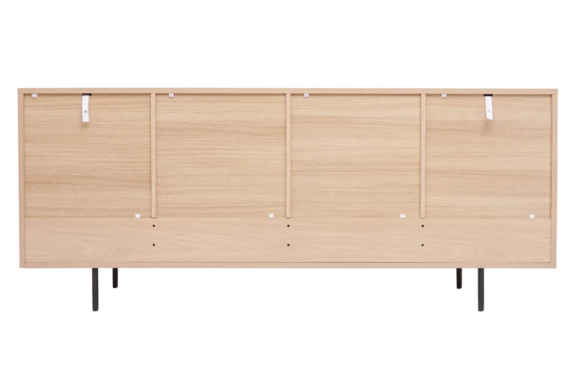 Buffet design finition bois clair chêne et métal noir 2 portes 4 tiroirs L180 cm ALASKA