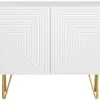Buffet design gravé blanc mat et métal doré 2 portes L107 cm OZEN