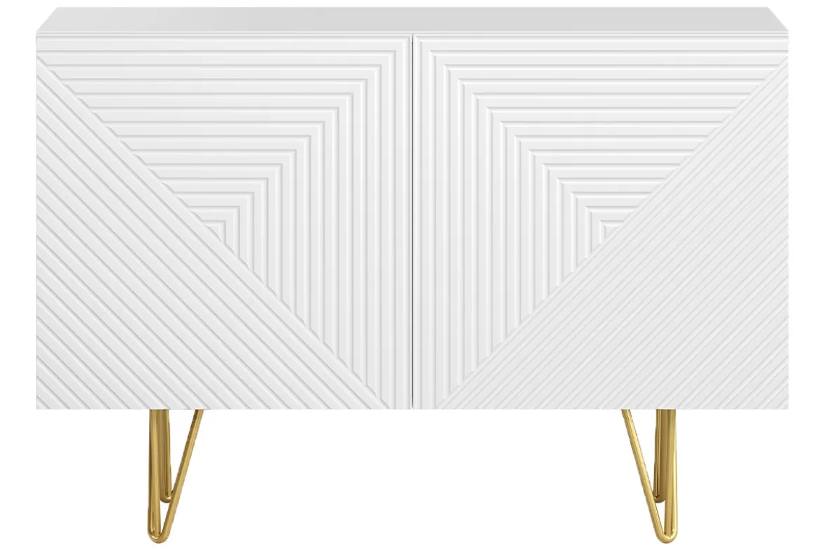 Buffet design gravé blanc mat et métal doré 2 portes L107 cm OZEN