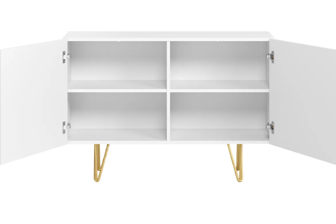 Buffet design gravé blanc mat et métal doré 2 portes L107 cm OZEN