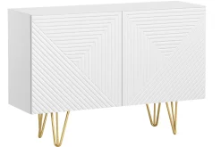 Buffet design gravé blanc mat et métal doré 2 portes L107 cm OZEN