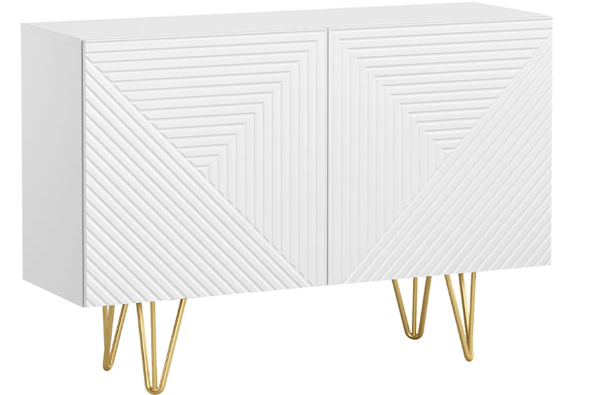 Buffet design gravé blanc mat et métal doré 2 portes L107 cm OZEN