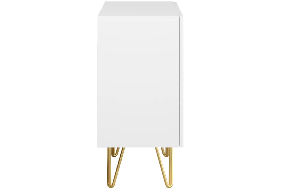 Buffet design gravé blanc mat et métal doré 2 portes L107 cm OZEN