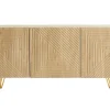 Buffet design gravé finition bois clair chêne et métal doré 3 portes L160 cm OZEN
