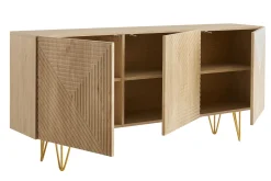 Buffet design gravé finition bois clair chêne et métal doré 3 portes L160 cm OZEN