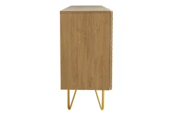 Buffet design gravé finition bois clair chêne et métal doré 3 portes L160 cm OZEN