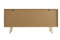 Buffet design gravé finition bois clair chêne et métal doré 3 portes L160 cm OZEN