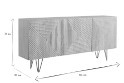 Buffet design gravé finition bois clair chêne et métal doré 3 portes L160 cm OZEN
