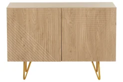 Buffet design gravé finition bois clair chêne et métal doré 2 portes L107 cm OZEN
