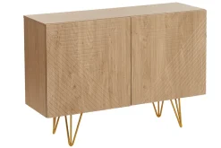 Buffet design gravé finition bois clair chêne et métal doré 2 portes L107 cm OZEN