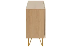 Buffet design gravé finition bois clair chêne et métal doré 2 portes L107 cm OZEN