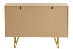 Buffet design gravé finition bois clair chêne et métal doré 2 portes L107 cm OZEN