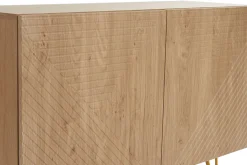 Buffet design gravé finition bois clair chêne et métal doré 2 portes L107 cm OZEN