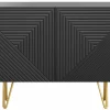 Buffet design gravé noir et métal doré 2 portes L107 cm OZEN