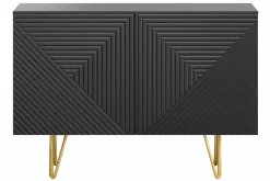 Buffet design gravé noir et métal doré 2 portes L107 cm OZEN