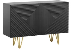Buffet design gravé noir et métal doré 2 portes L107 cm OZEN