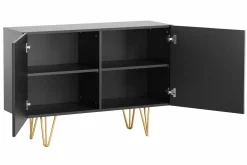 Buffet design gravé noir et métal doré 2 portes L107 cm OZEN