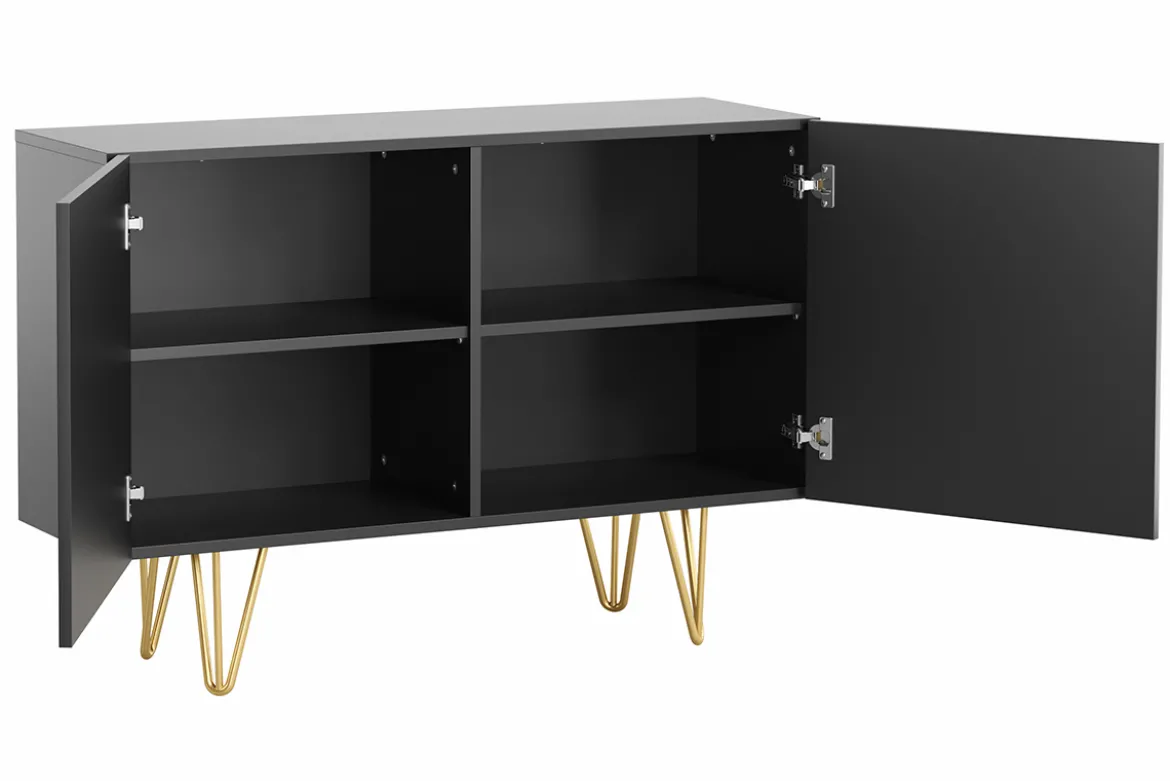Buffet design gravé noir et métal doré 2 portes L107 cm OZEN