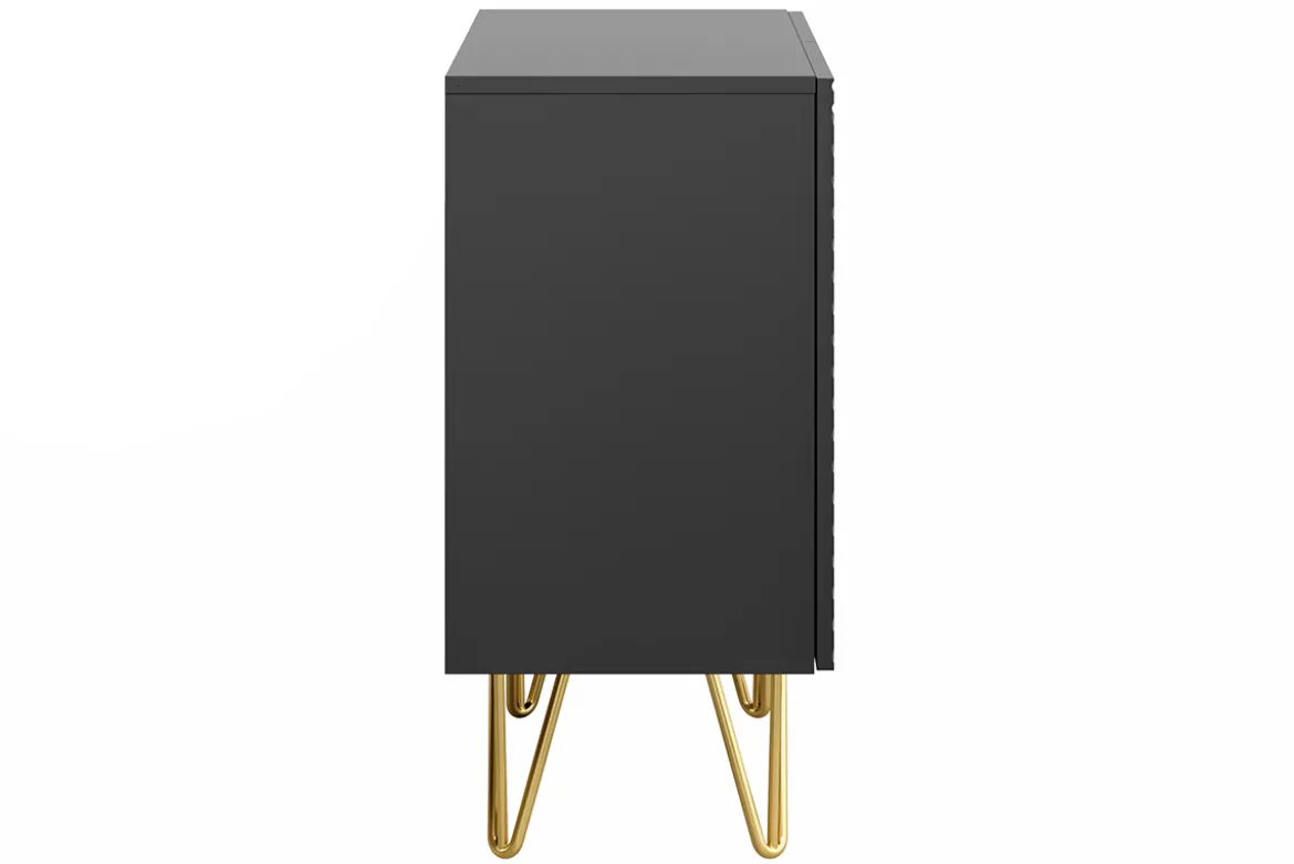 Buffet design gravé noir et métal doré 2 portes L107 cm OZEN