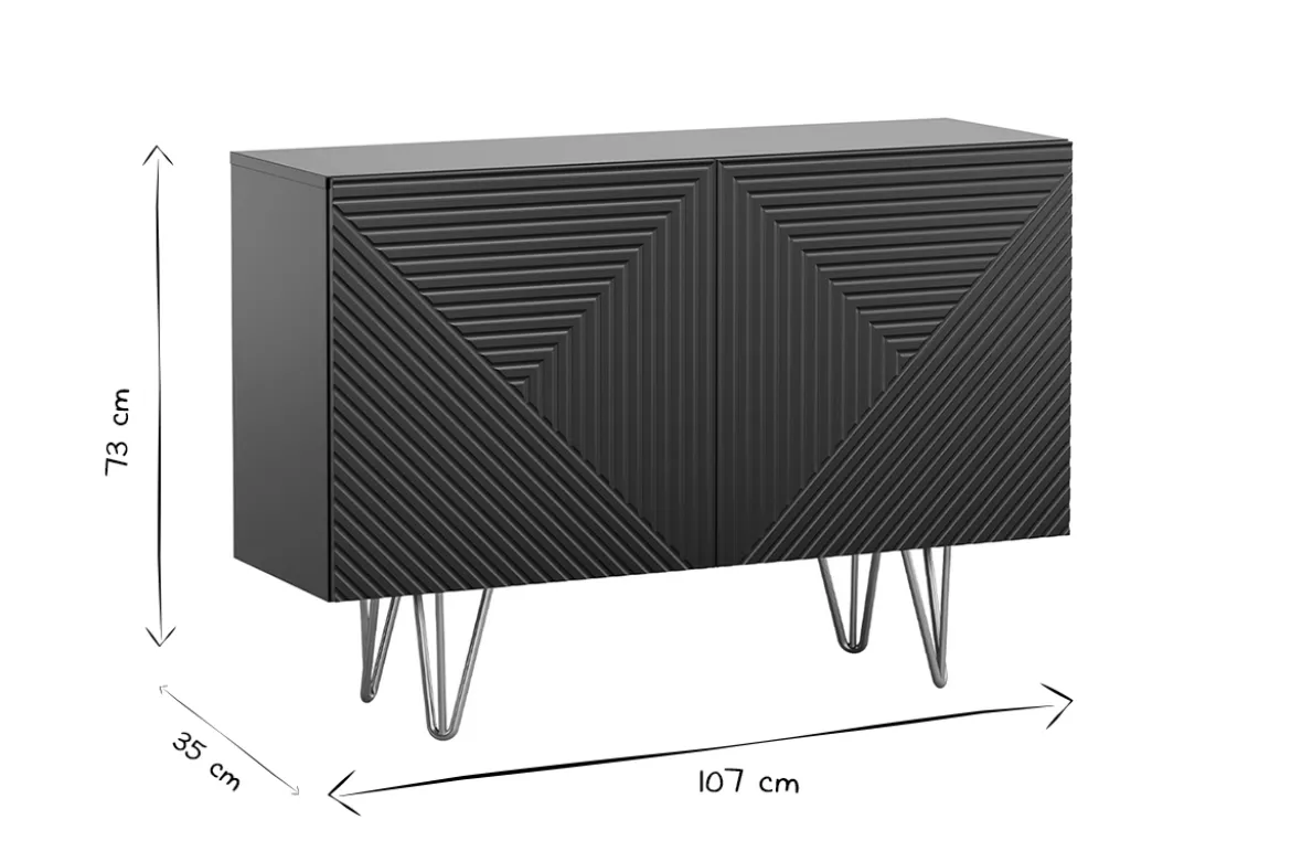 Buffet design gravé noir et métal doré 2 portes L107 cm OZEN