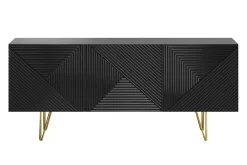 Buffet design gravé noir et métal doré 3 portes L160 cm OZEN