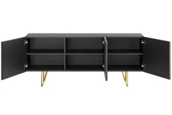 Buffet design gravé noir et métal doré 3 portes L160 cm OZEN