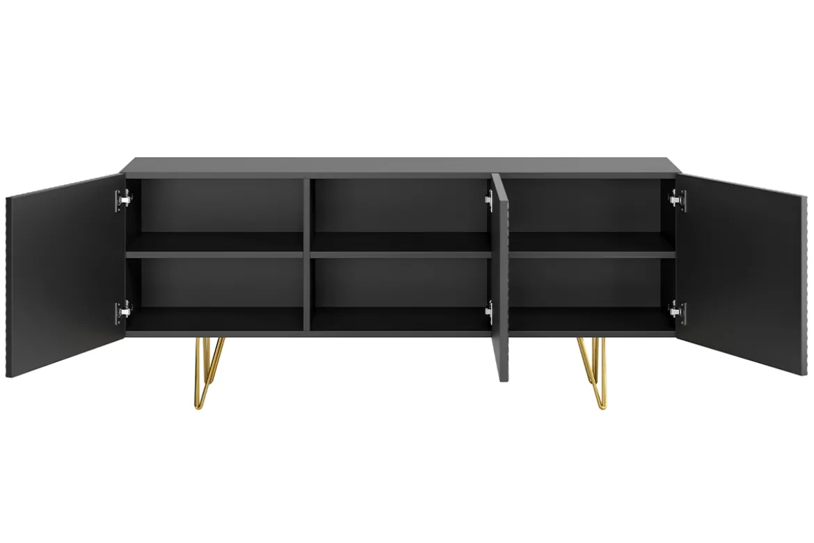Buffet design gravé noir et métal doré 3 portes L160 cm OZEN