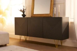 Buffet design gravé noir et métal doré 3 portes L160 cm OZEN