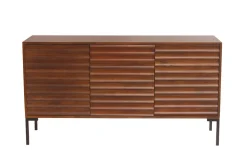 Buffet en bois foncé manguier massif et métal noir 3 portes L140 cm ONDA