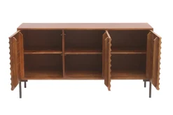 Buffet en bois foncé manguier massif et métal noir 3 portes L140 cm ONDA