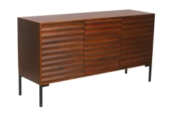 Buffet en bois foncé manguier massif et métal noir 3 portes L140 cm ONDA