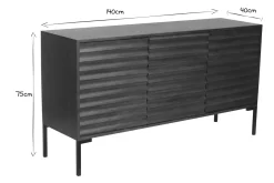 Buffet en bois foncé manguier massif et métal noir 3 portes L140 cm ONDA