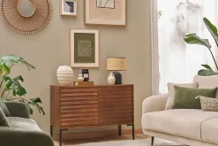 Buffet en bois foncé manguier massif et métal noir 2 portes L100 cm ONDA