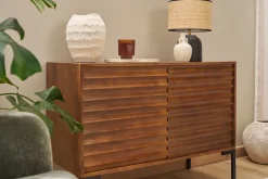 Buffet en bois foncé manguier massif et métal noir 2 portes L100 cm ONDA