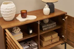 Buffet en bois foncé manguier massif et métal noir 2 portes L100 cm ONDA