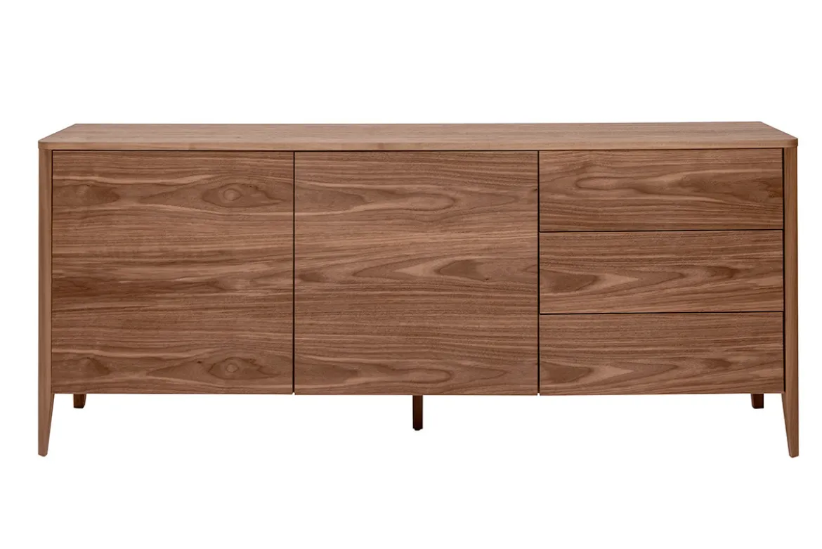 Buffet en bois foncé noyer 2 portes 3 tiroirs 180 cm BENJA