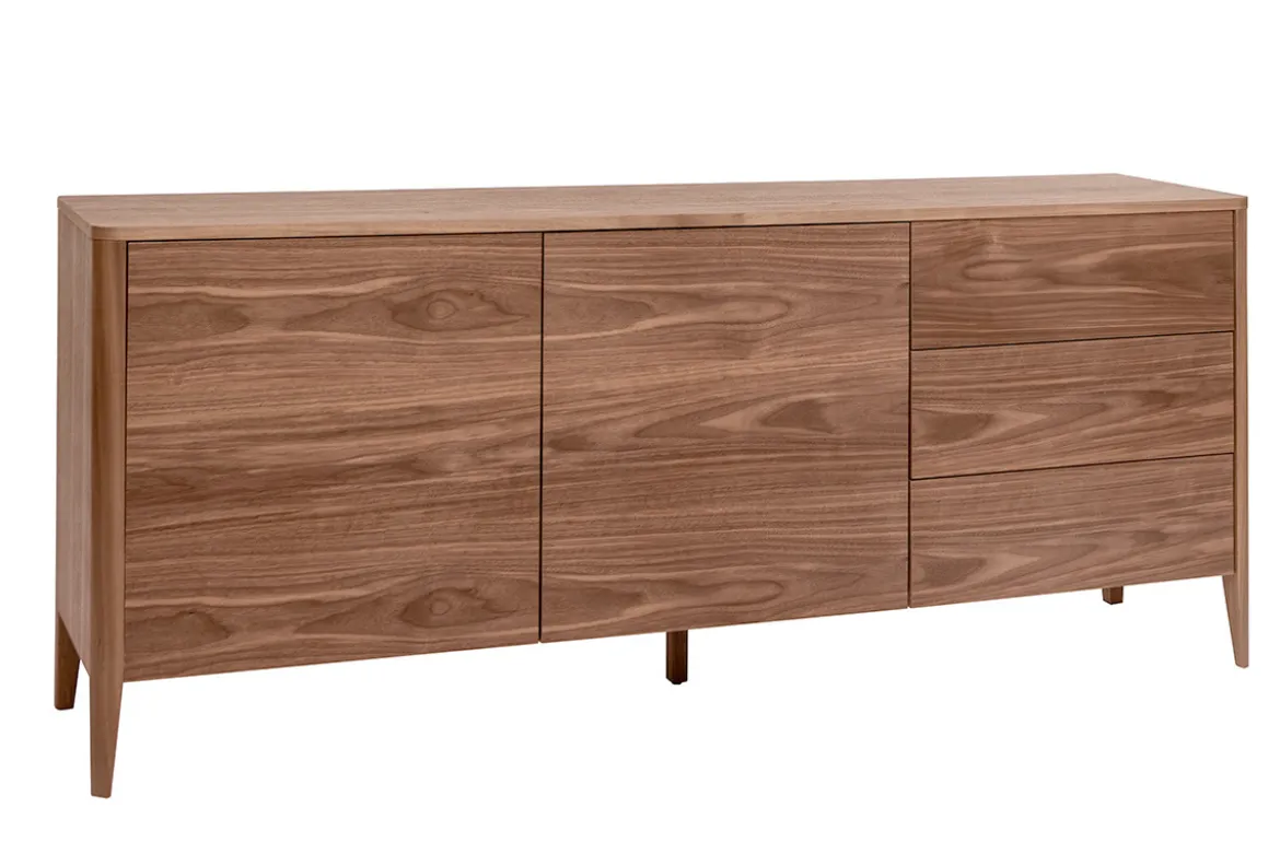 Buffet en bois foncé noyer 2 portes 3 tiroirs 180 cm BENJA