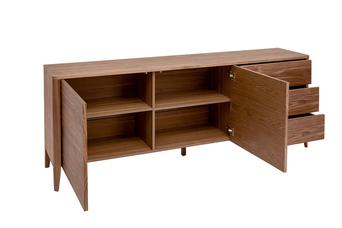 Buffet en bois foncé noyer 2 portes 3 tiroirs 180 cm BENJA