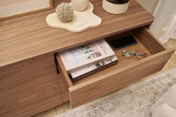 Buffet en bois foncé noyer 2 portes 3 tiroirs 180 cm BENJA